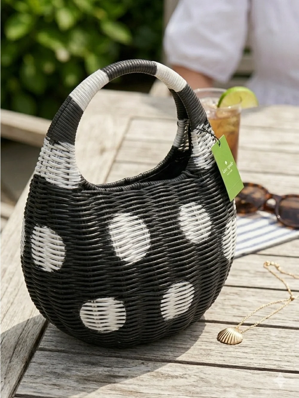 Kate Spade X Target Polka Dot Wicker Crescent Bag NWT Summer Preppy Straw Hobo